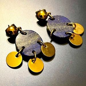 J. Crew Blue Lapis Stone Disc Dangle Earrings